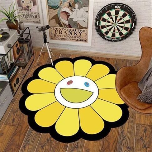 32Inch Takashi Murakami Rug，Happy Face Rug，Flower Design for Bedroom Aesthetic Room Decor (Color : 21, Size : 32X32inch(80x80cm)) in Saudi Arabia
