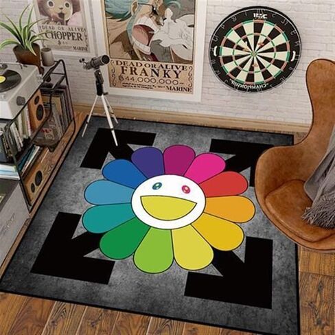 32Inch Takashi Murakami Rug，Happy Face Rug，Flower Design for Bedroom Aesthetic Room Decor (Color : 21, Size : 32X32inch(80x80cm)) in Saudi Arabia