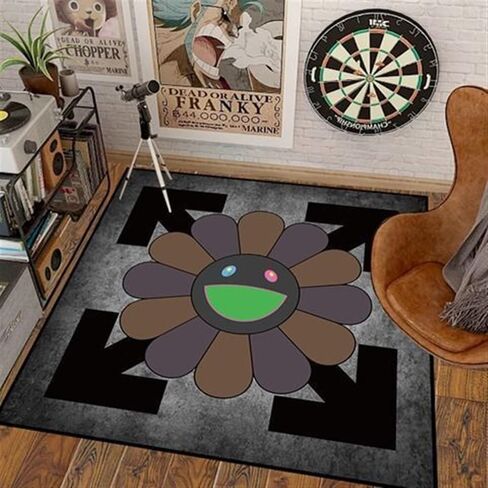 32Inch Takashi Murakami Rug，Happy Face Rug，Flower Design for Bedroom Aesthetic Room Decor (Color : 21, Size : 32X32inch(80x80cm)) in Saudi Arabia