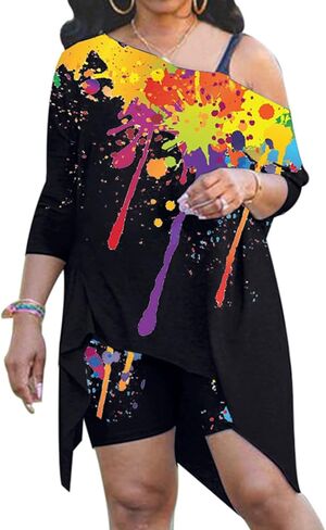 ملابس صيفية نسائية من Famnbro مكونة من قطعتين سراويل قصيرة مقاس كبير بدون أكتاف غير منتظمة وسروال قصير in Kuwait