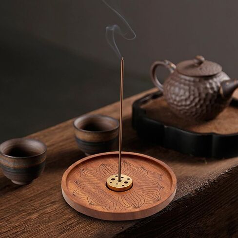 Incense Holder Wide Incense Holder for Sticker Handmade Lotus Incense Tray Wooden Incense Burner for Home Decor Meditation Set in Saudi Arabia