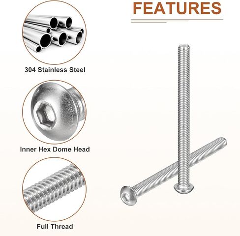 M8-1.25x100mm Button Head Socket Cap Screws - 6Pack - Good for Machine - 304 Stainless Steel 18/8 - Hex Drive Full Thread Fasteners in Saudi Arabia