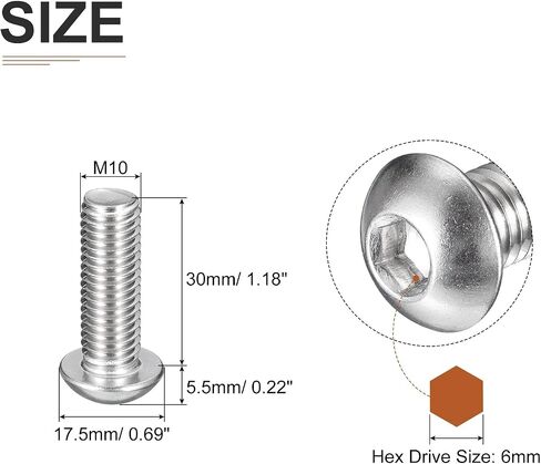 M8-1.25x100mm Button Head Socket Cap Screws - 6Pack - Good for Machine - 304 Stainless Steel 18/8 - Hex Drive Full Thread Fasteners in Saudi Arabia
