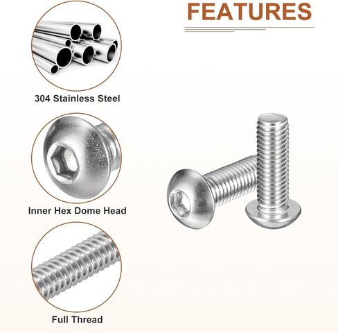 M8-1.25x100mm Button Head Socket Cap Screws - 6Pack - Good for Machine - 304 Stainless Steel 18/8 - Hex Drive Full Thread Fasteners in Saudi Arabia