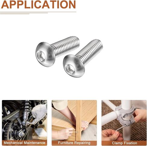 M8-1.25x100mm Button Head Socket Cap Screws - 6Pack - Good for Machine - 304 Stainless Steel 18/8 - Hex Drive Full Thread Fasteners in Saudi Arabia