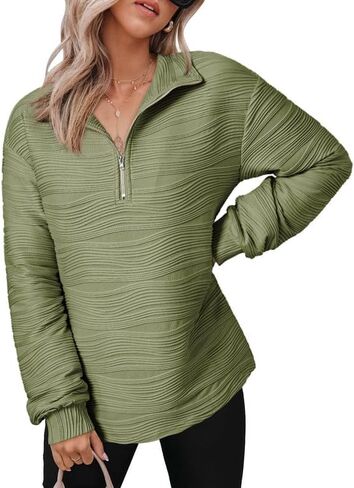 Dokotoo Women's Casual Half Zip Sweatshirts Long Sleeve Solid Color Textured Tops Pullover Jackets in Saudi Arabia