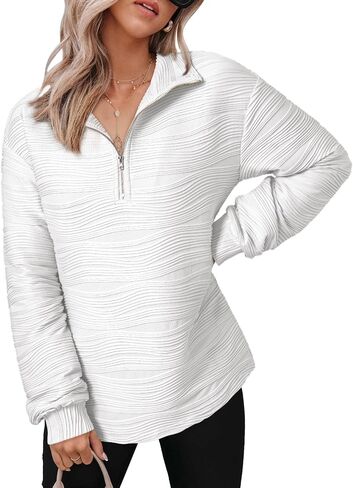 Dokotoo Women's Casual Half Zip Sweatshirts Long Sleeve Solid Color Textured Tops Pullover Jackets in Saudi Arabia