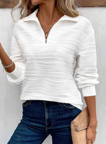 Dokotoo Women's Casual Half Zip Sweatshirts Long Sleeve Solid Color Textured Tops Pullover Jackets in Saudi Arabia