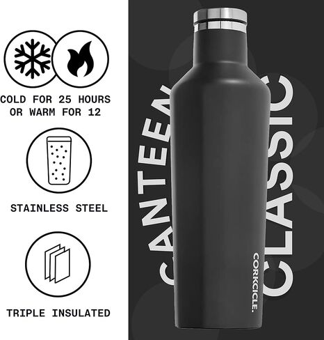 Corkcicle Pure Taste Insulated Canteen, Walnut Wood, 25 oz – Cupholder Friendly Water Bottle with Screw-On Cap Keeps Drinks Cold for 25hrs, Hot 12hrs in Saudi Arabia