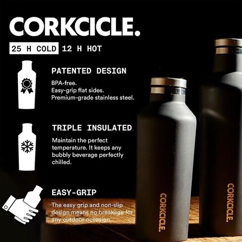Corkcicle Pure Taste Insulated Canteen, Walnut Wood, 25 oz – Cupholder Friendly Water Bottle with Screw-On Cap Keeps Drinks Cold for 25hrs, Hot 12hrs in Saudi Arabia