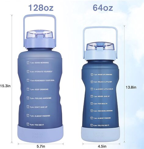 زجاجة مياه نصف جالون مع علامة زمنية وقش للتمرين وزجاجة مياه مانعة للتسرب للبالغين والأطفال إبريق ماء بسعة 64 أونصة مع حذاء سيليكون واقٍ (أرجواني) in Kuwait