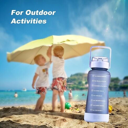 زجاجة مياه نصف جالون مع علامة زمنية وقش للتمرين وزجاجة مياه مانعة للتسرب للبالغين والأطفال إبريق ماء بسعة 64 أونصة مع حذاء سيليكون واقٍ (أرجواني) in Kuwait