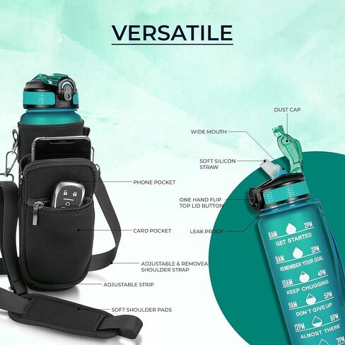2 PACK: 32 Oz Water Bottle with Time Marker - Motivational Gym Water Bottle with Strap & Holder for Everyday Use | Water Bottles with Times to Drink | Big Water Bottle with Straw, Leak Proof & Durable in Saudi Arabia