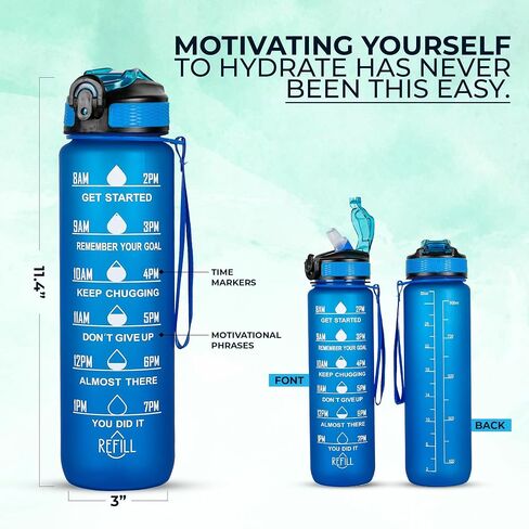 2 PACK: 32 Oz Water Bottle with Time Marker - Motivational Gym Water Bottle with Strap & Holder for Everyday Use | Water Bottles with Times to Drink | Big Water Bottle with Straw, Leak Proof & Durable in Saudi Arabia