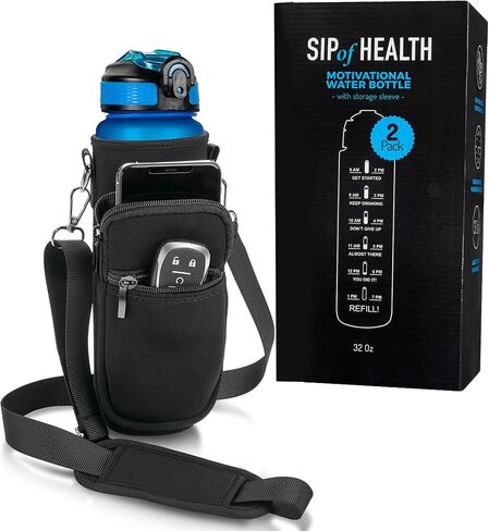 2 PACK: 32 Oz Water Bottle with Time Marker - Motivational Gym Water Bottle with Strap & Holder for Everyday Use | Water Bottles with Times to Drink | Big Water Bottle with Straw, Leak Proof & Durable in Saudi Arabia