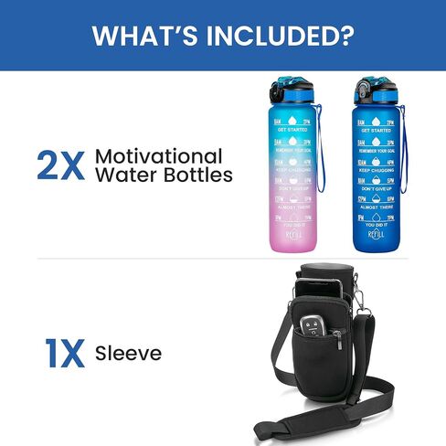 2 PACK: 32 Oz Water Bottle with Time Marker - Motivational Gym Water Bottle with Strap & Holder for Everyday Use | Water Bottles with Times to Drink | Big Water Bottle with Straw, Leak Proof & Durable in Saudi Arabia