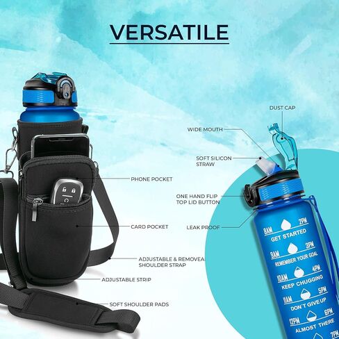 2 PACK: 32 Oz Water Bottle with Time Marker - Motivational Gym Water Bottle with Strap & Holder for Everyday Use | Water Bottles with Times to Drink | Big Water Bottle with Straw, Leak Proof & Durable in Saudi Arabia