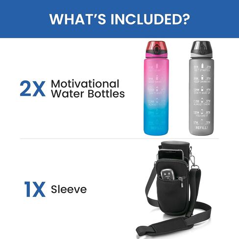 2 PACK: 32 Oz Water Bottle with Time Marker - Motivational Gym Water Bottle with Strap & Holder for Everyday Use | Water Bottles with Times to Drink | Big Water Bottle with Straw, Leak Proof & Durable in Saudi Arabia