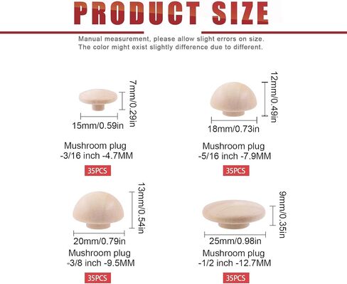 Hilitchi 140Pcs 1/2" 3/8" 5/16" 3/16" Wooden Hole Plugs Set, Wood Plugs Button Plugs Button Screw Covers Maple Button Plugs Hardwood Plugs for Covering Screw Holes in Saudi Arabia