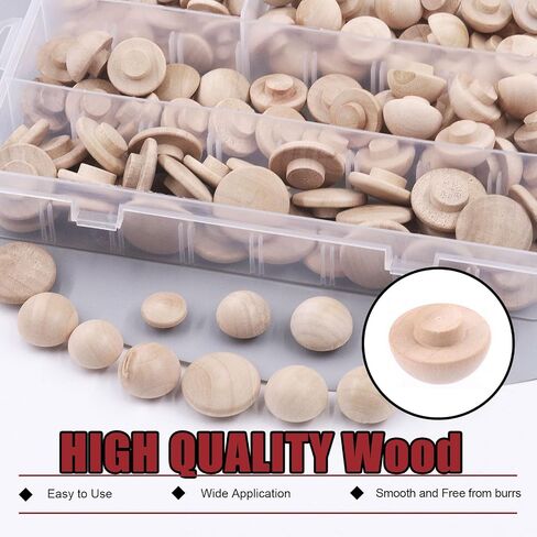 Hilitchi 140Pcs 1/2" 3/8" 5/16" 3/16" Wooden Hole Plugs Set, Wood Plugs Button Plugs Button Screw Covers Maple Button Plugs Hardwood Plugs for Covering Screw Holes in Saudi Arabia