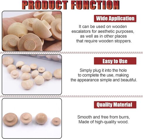 Hilitchi 140Pcs 1/2" 3/8" 5/16" 3/16" Wooden Hole Plugs Set, Wood Plugs Button Plugs Button Screw Covers Maple Button Plugs Hardwood Plugs for Covering Screw Holes in Saudi Arabia