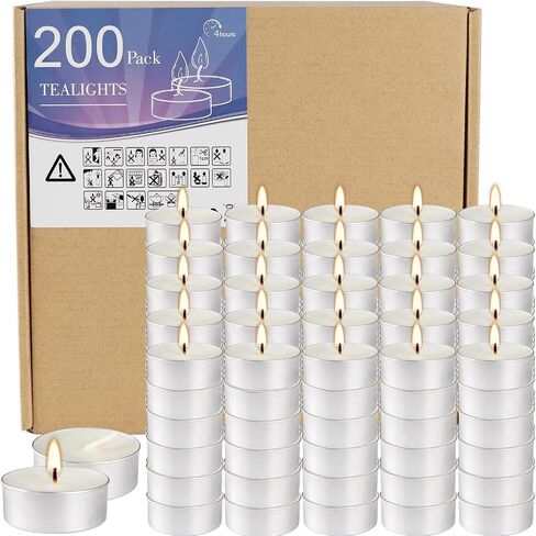Bulk 200 Pack Tealight Candles, 4 Hour Burn Time,Dinner Candle Set with Cotton Wick,Perfect for Anniversaries Decorative Events and More,White in Saudi Arabia