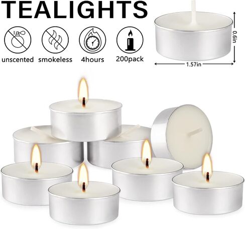 Bulk 200 Pack Tealight Candles, 4 Hour Burn Time,Dinner Candle Set with Cotton Wick,Perfect for Anniversaries Decorative Events and More,White in Saudi Arabia