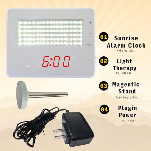 Wake Up Sunrise Light Alarm Clock Wake Up Therapy Light10,000 lux, Emulating Natural Sunlight, Heavy Sleepers, Bedroom, with Sunrise Simulation, Sleep Aid, Dual Alarms in Saudi Arabia