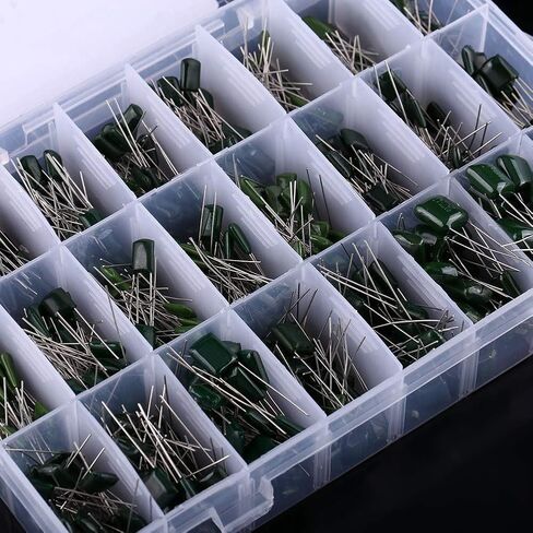 24 قيم 660 قطعة 100 فولت مجموعة متنوعة من المكثفات مع صندوق تخزين، 0.22nF-470nF طبقة بوليستر مجموعة مكثفات ورقية in Kuwait