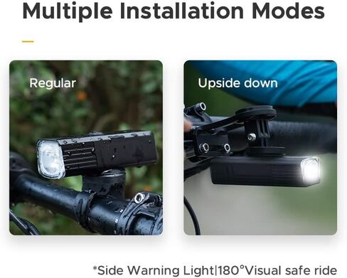 مصباح أمامي للدراجة 600/800 لومن، ضوء دراجة مقاوم للماء عالي السطوع قابل لإعادة الشحن ستة أوضاع إضافية للطرق والدراجات الجبلية in Kuwait