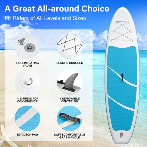 Smartmak Inflatable Stand Up Paddle Board (6 Inches Thick), Non-Slip Deck Standing Boat, Include Adjustable Paddle, Backpack, Hand Pump, Fin, Leash, for Youth & Adult- (10'x30'' x6'') in Saudi Arabia