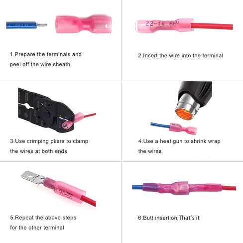100PCS Heat Shrink Spade Connectors,16-14AWG Female Male Fully Insulated Terminals,Electrical Wire Crimp Connectors Kit in Saudi Arabia