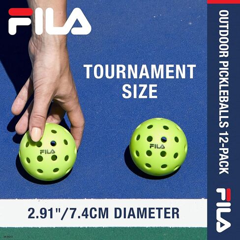 FILA Accessories Outdoor Pickleball Balls - Pickleball Set, Regulation Size Outdoor Pickleballs with 40 Holes (Lime Green), Pack of 12 in Saudi Arabia
