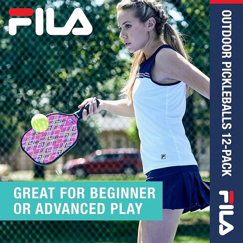FILA Accessories Outdoor Pickleball Balls - Pickleball Set, Regulation Size Outdoor Pickleballs with 40 Holes (Lime Green), Pack of 12 in Saudi Arabia