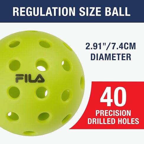 FILA Accessories Outdoor Pickleball Balls - Pickleball Set, Regulation Size Outdoor Pickleballs with 40 Holes (Lime Green), Pack of 12 in Saudi Arabia