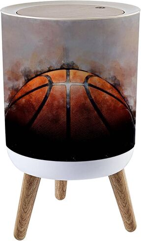 Small Trash Can with Lid Basketball Garbage Bin Round Waste Bin Press Cover Dog Proof Wastebasket for Kitchen Bathroom Living Room 1.8 Gallon in Saudi Arabia