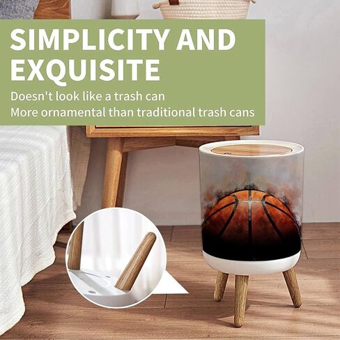 Small Trash Can with Lid Basketball Garbage Bin Round Waste Bin Press Cover Dog Proof Wastebasket for Kitchen Bathroom Living Room 1.8 Gallon in Saudi Arabia