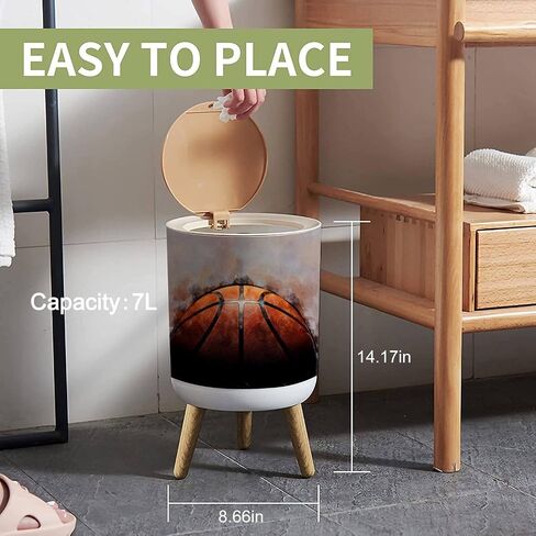 Small Trash Can with Lid Basketball Garbage Bin Round Waste Bin Press Cover Dog Proof Wastebasket for Kitchen Bathroom Living Room 1.8 Gallon in Saudi Arabia