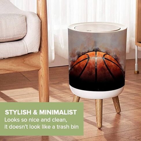 Small Trash Can with Lid Basketball Garbage Bin Round Waste Bin Press Cover Dog Proof Wastebasket for Kitchen Bathroom Living Room 1.8 Gallon in Saudi Arabia