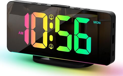 YRYG YRYG Alarm Clocks for Bedrooms, Large Digital LED Display with 10 Color Night Light, 2 USB Ports, Dimmer, Dual Alarm, Easy to Set for Kids Teens Boys Girls Seniors, LK0078 in Saudi Arabia