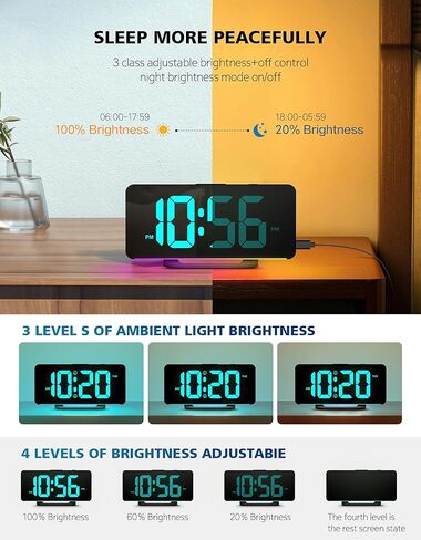 YRYG YRYG Alarm Clocks for Bedrooms, Large Digital LED Display with 10 Color Night Light, 2 USB Ports, Dimmer, Dual Alarm, Easy to Set for Kids Teens Boys Girls Seniors, LK0078 in Saudi Arabia