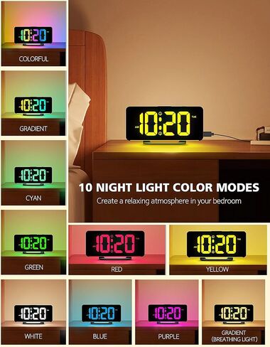 YRYG YRYG Alarm Clocks for Bedrooms, Large Digital LED Display with 10 Color Night Light, 2 USB Ports, Dimmer, Dual Alarm, Easy to Set for Kids Teens Boys Girls Seniors, LK0078 in Saudi Arabia