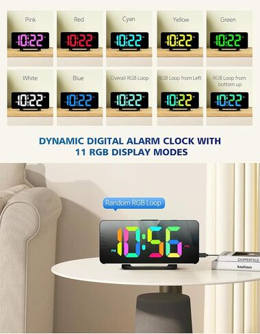 YRYG YRYG Alarm Clocks for Bedrooms, Large Digital LED Display with 10 Color Night Light, 2 USB Ports, Dimmer, Dual Alarm, Easy to Set for Kids Teens Boys Girls Seniors, LK0078 in Saudi Arabia
