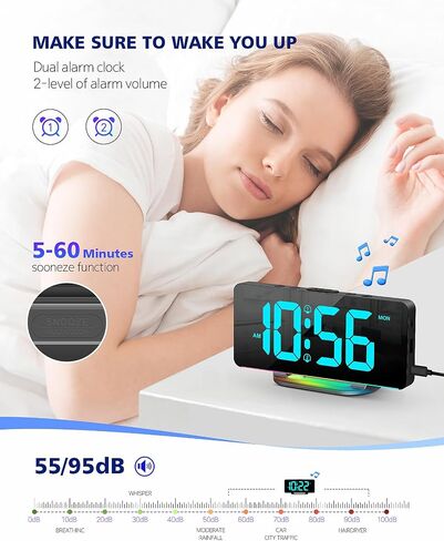 YRYG YRYG Alarm Clocks for Bedrooms, Large Digital LED Display with 10 Color Night Light, 2 USB Ports, Dimmer, Dual Alarm, Easy to Set for Kids Teens Boys Girls Seniors, LK0078 in Saudi Arabia