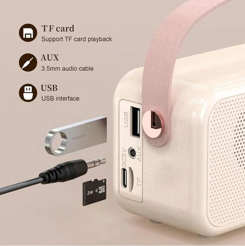 Generic مكبر صوت لاسلكي محمول، ساعة منبه، شحن USB، يتضمن AUX، مزود ببطاقة SD. مزود بتقنية البلوتوث، لون ذهبي وردي in Saudi Arabia