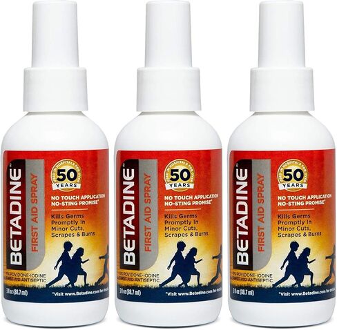 Betadine First Aid Spray 3 Ounce Bottle Povidone Iodine Antiseptic with No-Sting Promise, Pack of 3 in Kuwait