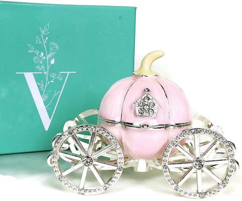 صندوق حلية على شكل قرع الأميرة سندريلا مرسومة يدويًا باللون الوردي، صندوق مجوهرات | تمثال مرسوم يدويًا وعرض المجوهرات المزخرفة وحامل ومنظم in Kuwait