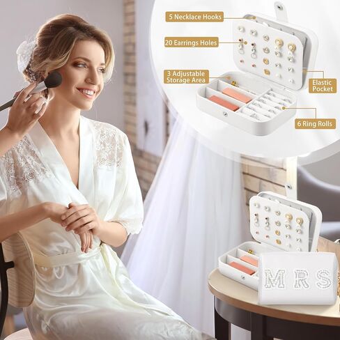 3 Pcs Bride Gifts Set Mrs Travel Portable Jewelry Box Mrs PU Leather Bag Bride Claw Hair Clip for Bridal Shower (Elegant) in Saudi Arabia