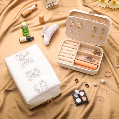 3 Pcs Bride Gifts Set Mrs Travel Portable Jewelry Box Mrs PU Leather Bag Bride Claw Hair Clip for Bridal Shower (Elegant) in Saudi Arabia