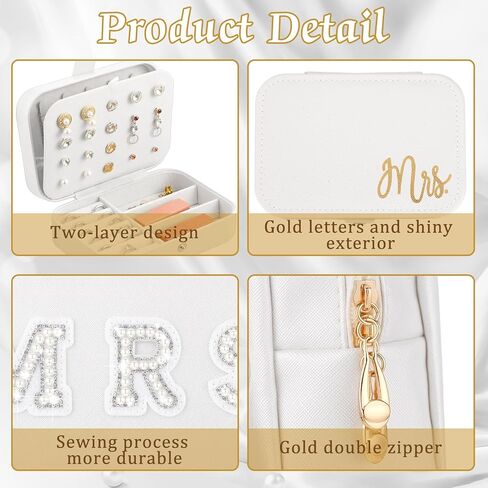 3 Pcs Bride Gifts Set Mrs Travel Portable Jewelry Box Mrs PU Leather Bag Bride Claw Hair Clip for Bridal Shower (Elegant) in Saudi Arabia